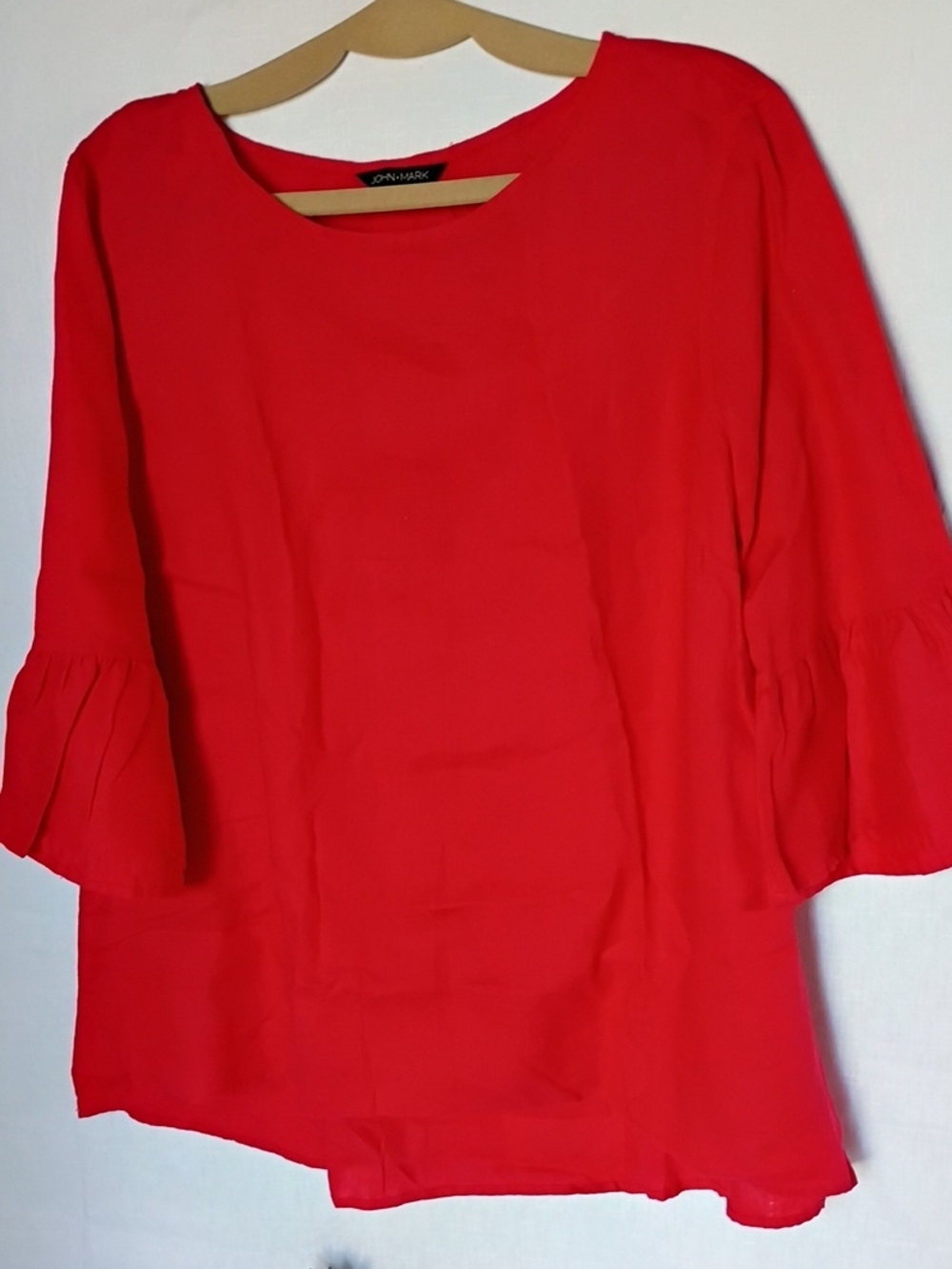 John Mark Women's Red Bell-Sleeve Women's Blouse 100% Linen Size L